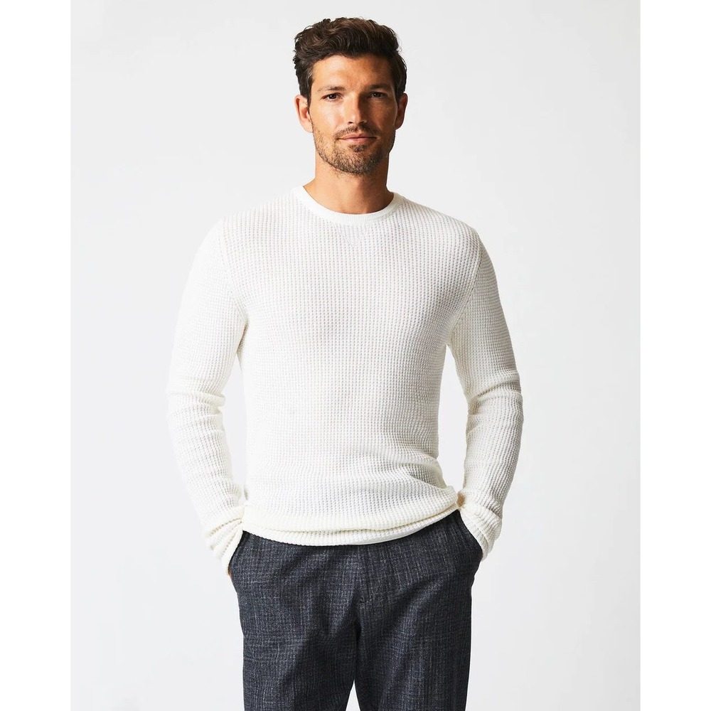 Billy Reid Mens Cream Textured Waffle Knit‎ Long Sleeve Raglan Crewneck Shirt XL